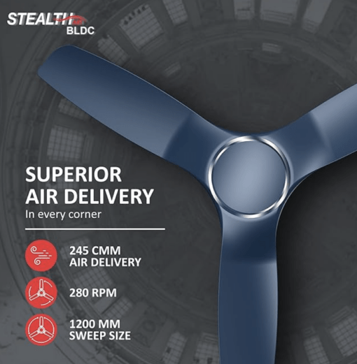 Havells 1200mm Stealth Air BLDC BLDC Motor Ceiling Fan | Most Silent & Premium, 5 Star with RF Remote, 100% Copper | Upto 55% Energy Saving, Timer, Memory Backup | (Pack of 1, Indigo Blue) - Image 2